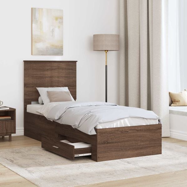 vidaXL Bedframe Bruin Eiken en Zilver 70 x 190 cm Bewerkt hout