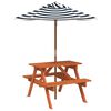 vidaXL Picknicktafel voor 4 kinderen met parasol massief vurenhout