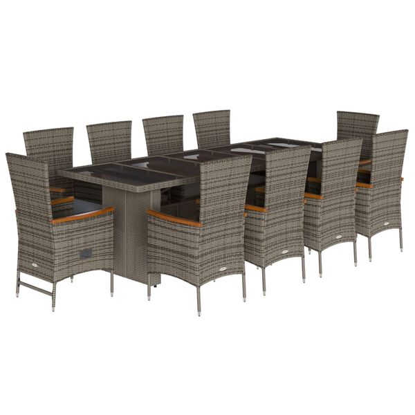 vidaXL 11-delige Tuinset met kussens poly rattan grijs