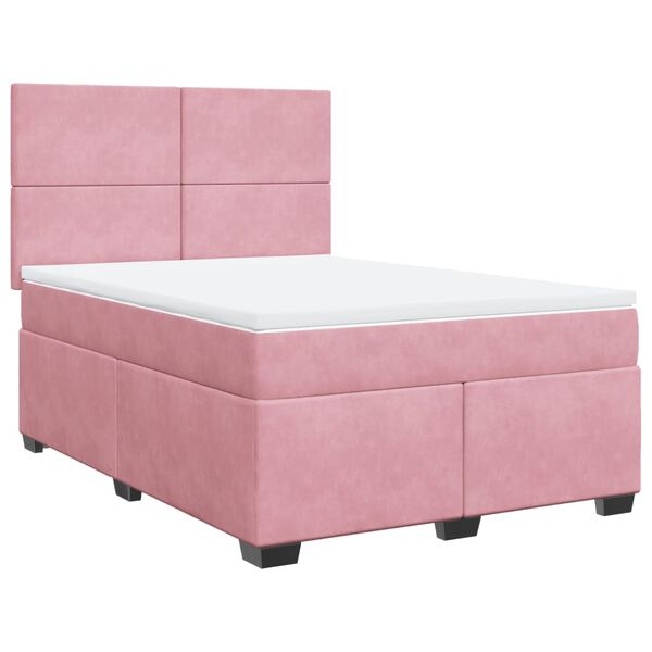 vidaXL Boxspring met matras fluweel roze 140x190 cm