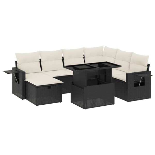 vidaXL 8-delige Loungeset met kussens poly rattan zwart