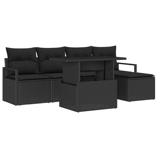 vidaXL Tuin Sofa Set met opslag 6 pcs Zwart Poly riet