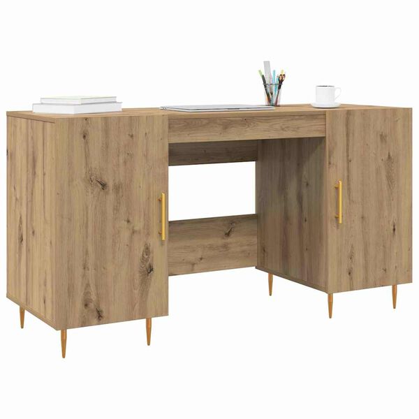 vidaXL Bureau met plank artisanaal eikenkleurig Bewerkt hout