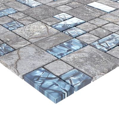 vidaXL Mozaïektegels 11 st 30x30 cm glas grijs en blauw