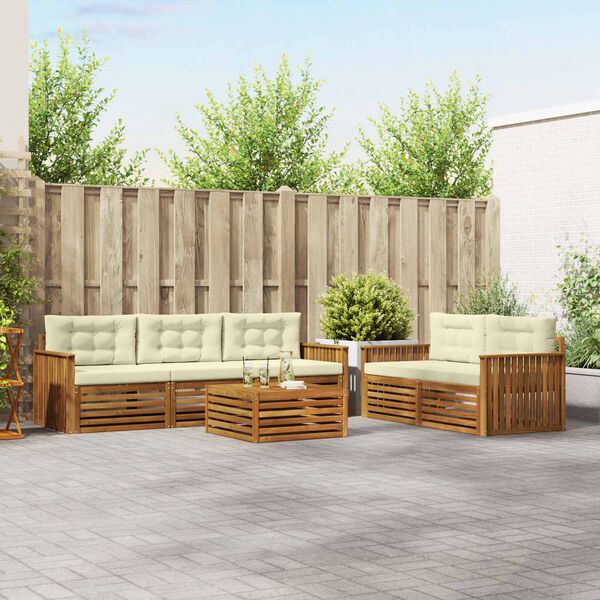 vidaXL Buiten bankenset met kussen 6 pcs Natuurlijk en Cr&egrave;me