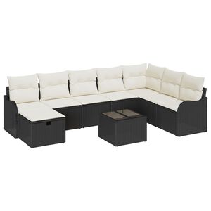 vidaXL Bankstel met kussen met opslag 9 pcs Zwart en Cr&egrave;me poly rattan