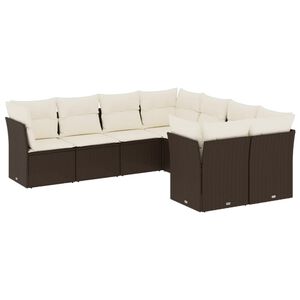 vidaXL 8-delige Loungeset met kussens poly rattan bruin