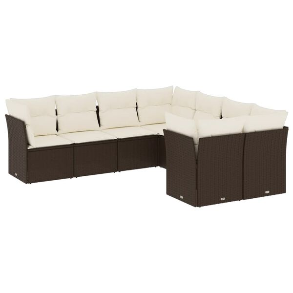 vidaXL 8-delige Loungeset met kussens poly rattan bruin