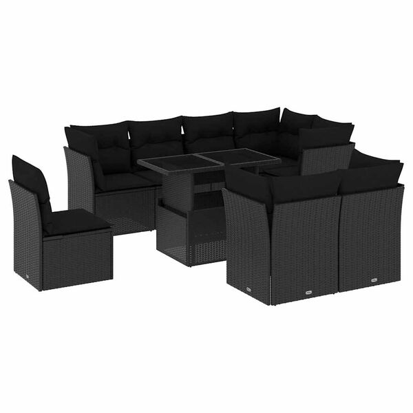 vidaXL 9-delige Loungeset met kussens poly rattan zwart
