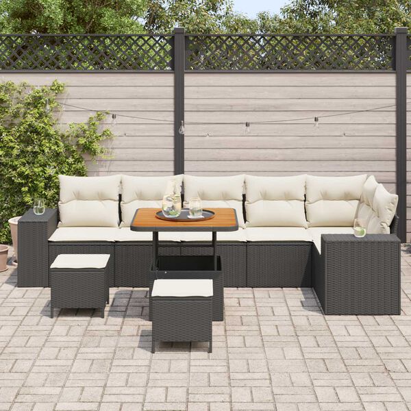 vidaXL Tuin Sofa Set met kussen 9 pcs Zwart en Cr&egrave;me poly rattan