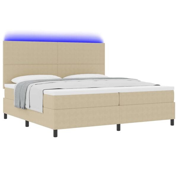 vidaXL LED Box Spring Bed Lichtgrijs en wit. 200 x 200 cm Katoen Stof