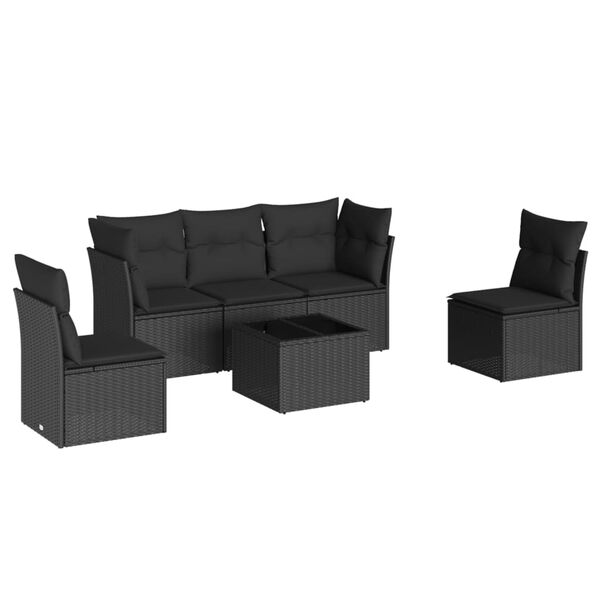vidaXL 6-delige Loungeset met kussens poly rattan zwart