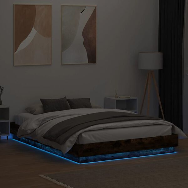 vidaXL Bedframe met LED-verlichting gerookt eikenkleurig 140x200 cm