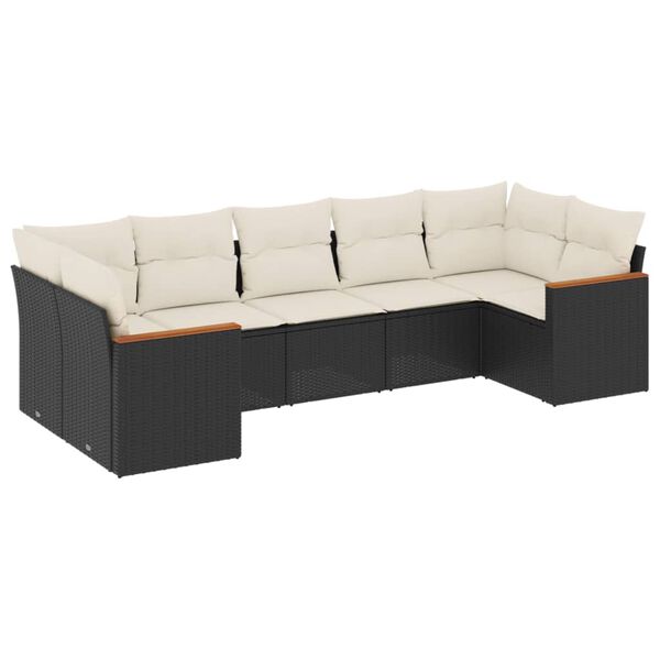 vidaXL 7-delige Loungeset met kussens poly rattan zwart