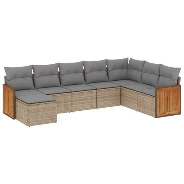vidaXL 8-delige Loungeset met kussens poly rattan beige