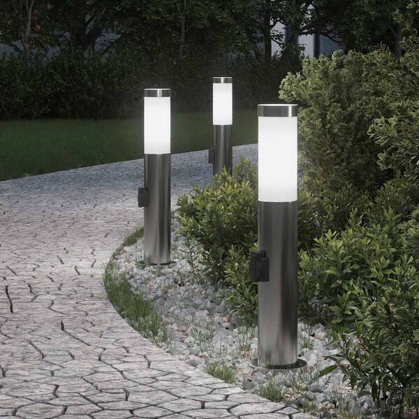 vidaXL Bolderverlichting met stopcontact 3 stuks 50 cm roestvrij staal IP44