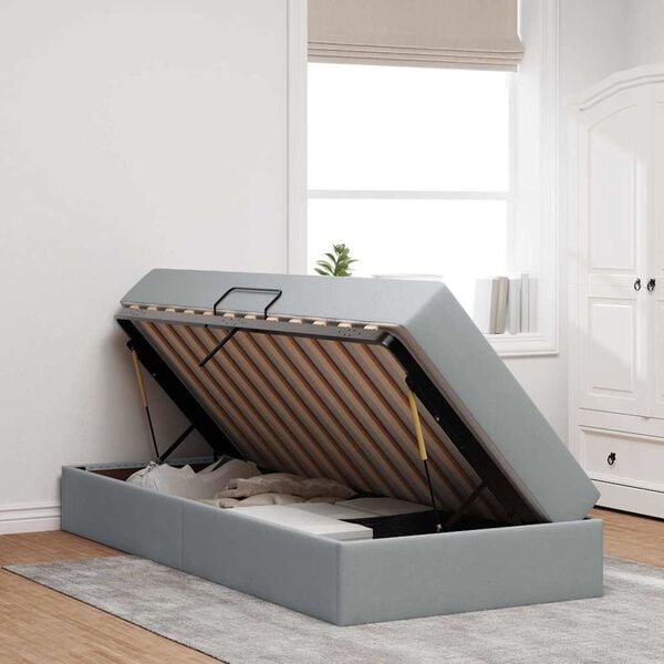 vidaXL Opbergbed met matras Lichtgrijs 90 x 190 cm Polyester