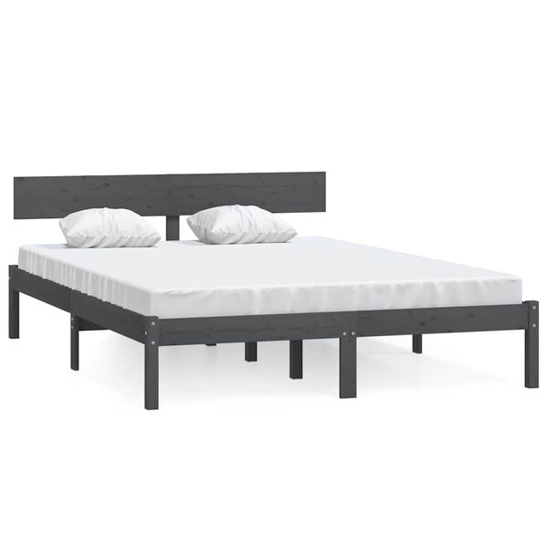 vidaXL Bedframe massief grenenhout grijs 140x200 cm