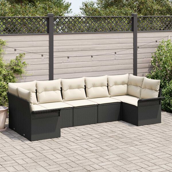 vidaXL Tuin Sofa Set met kussen 7 pcs Zwart poly rattan