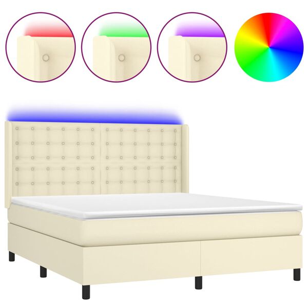 vidaXL Boxspring met matras en LED kunstleer cr&egrave;mekleurig 180x200 cm