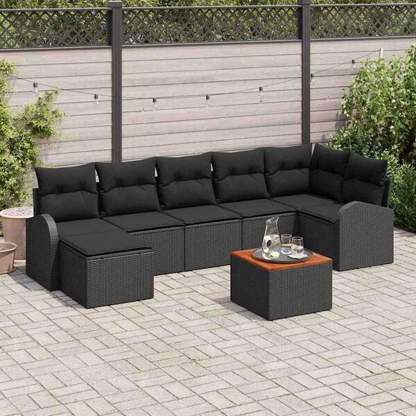 vidaXL Tuinbankenset met opslag 8 pcs Zwart poly rattan