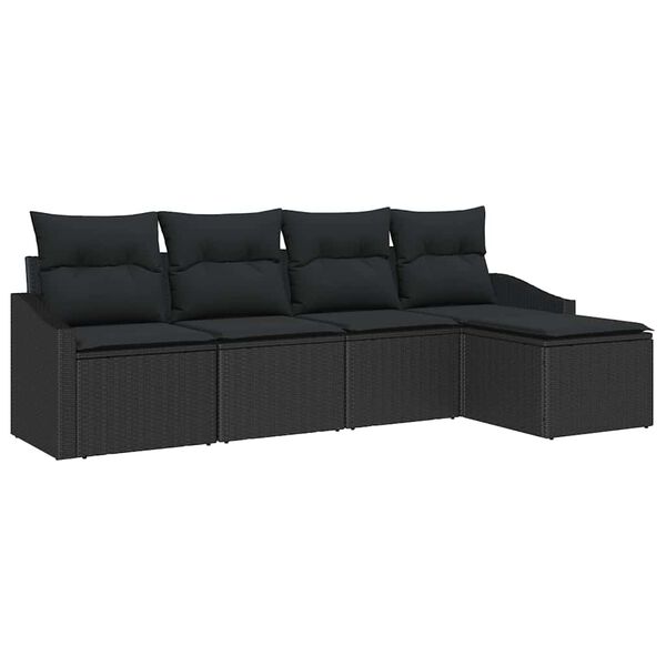 vidaXL Bankstel met kussen met opslag 5 pcs Zwart poly rattan