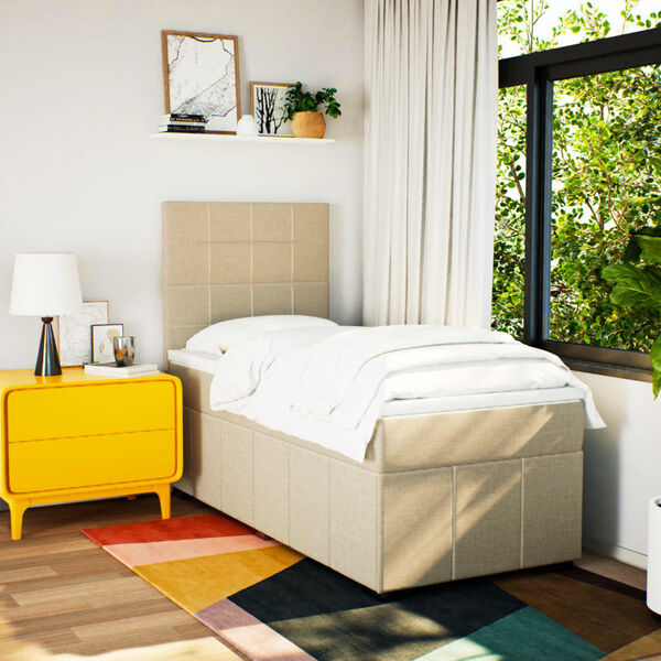 vidaXL Boxspring met matras stof cr&egrave;mekleurig 90x200 cm