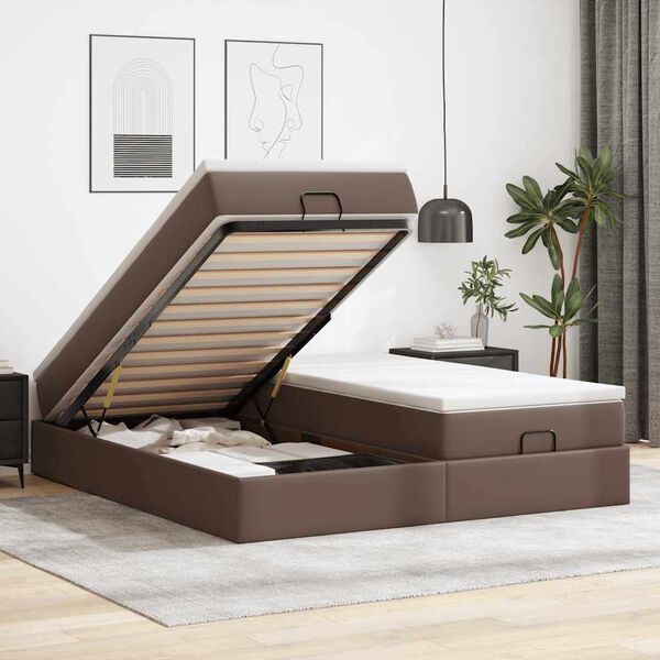 vidaXL Ottoman bed met matrassen 180x200cm kunstleer bruin
