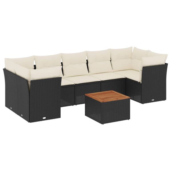 vidaXL 8-delige Loungeset met kussens poly rattan zwart