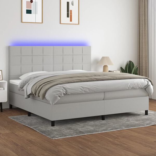 vidaXL Boxspring met matras en LED stof lichtgrijs 200x200 cm