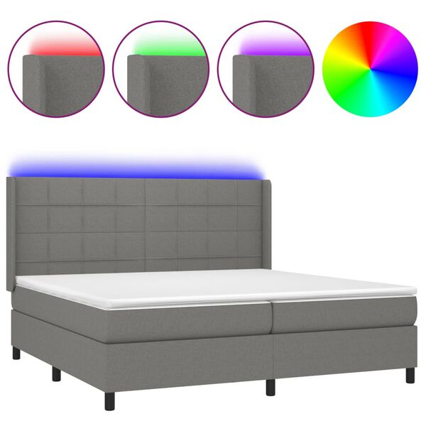 vidaXL Boxspring met matras en LED stof donkergrijs 200x200 cm