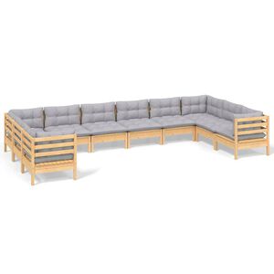vidaXL 10-delige Loungeset met grijze kussens grenenhout