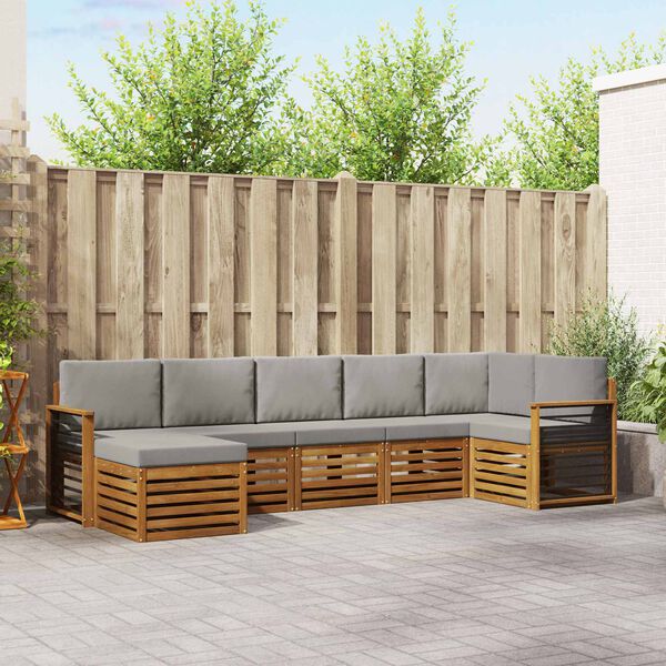 vidaXL Hoekbank Set 7 pcs Natuurlijk en Lichtgrijs Massief Acaciahout