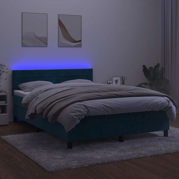 vidaXL Boxspring met matras en LED fluweel donkerblauw 140x190 cm