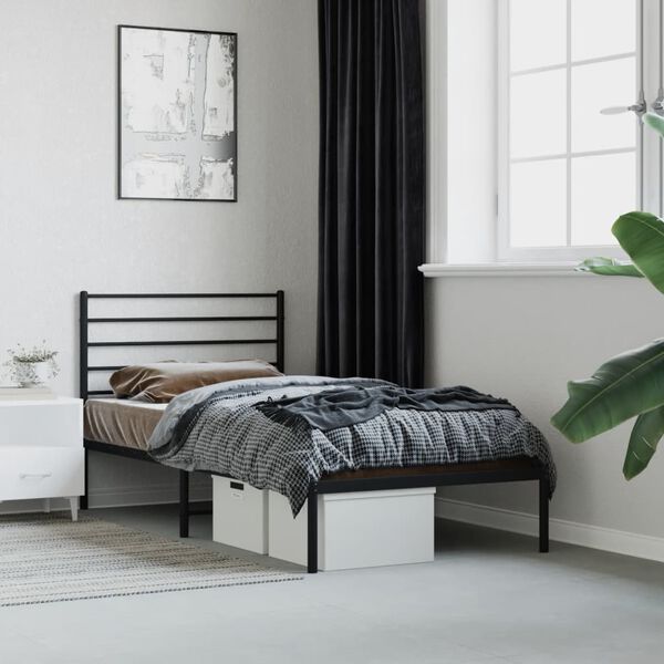 vidaXL Bedframe met hoofdbord metaal zwart 75x190 cm