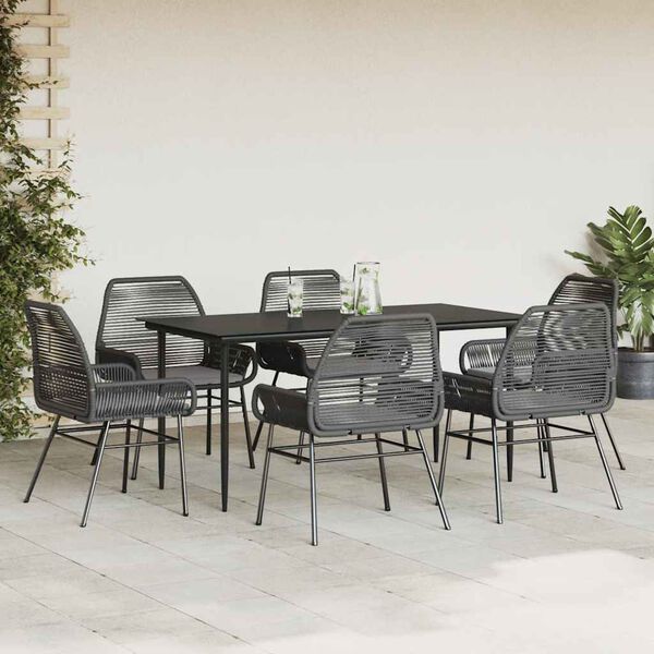 vidaXL 7-delige Tuinset met kussens poly rattan glas zwart