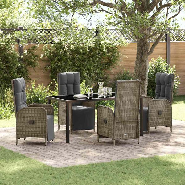 vidaXL Tuin eettafelset met kussen 5 pcs Grijs poly rattan