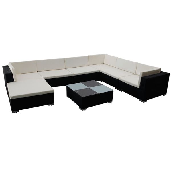 vidaXL 8-delige Loungeset met kussens poly rattan zwart