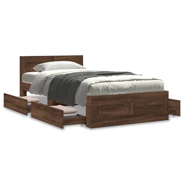 vidaXL Bedframe met hoofdeinde bewerkt hout bruineikenkleur 100x200 cm