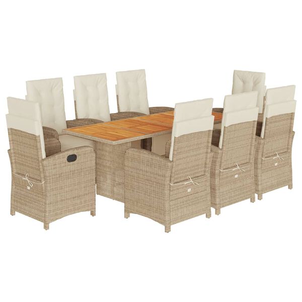 vidaXL 9-delige Tuinset met kussens poly rattan beige