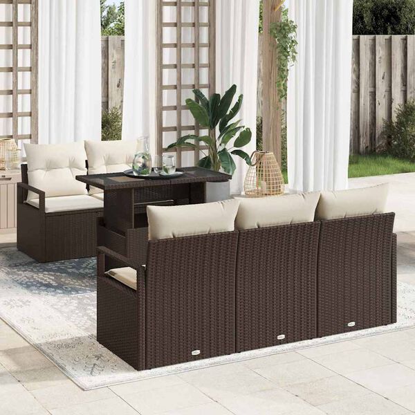 vidaXL Tuin Sofa Set met kussen met opslag 6 pcs Bruin Poly riet