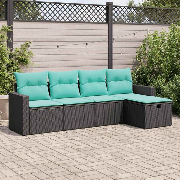 vidaXL 5-delige Loungeset met kussens poly rattan zwart