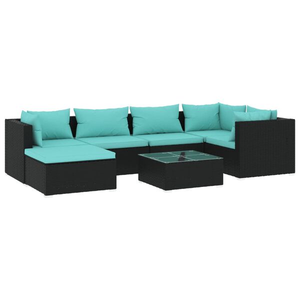 vidaXL 7-delige Loungeset met kussens poly rattan zwart