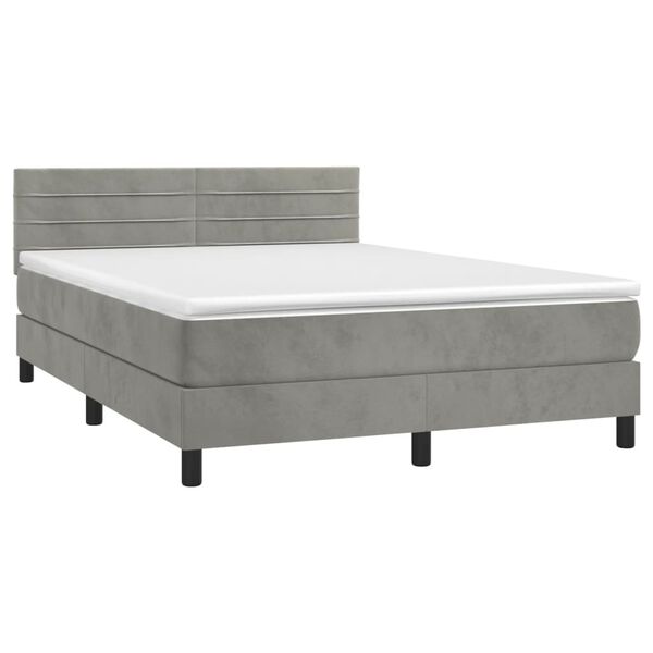 vidaXL Boxspring met matras fluweel lichtgrijs 140x200 cm