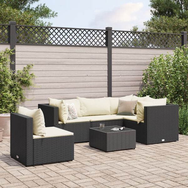 vidaXL 6-delige Loungeset met kussens poly rattan zwart