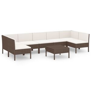 vidaXL 8-delige Loungeset met kussens poly rattan bruin