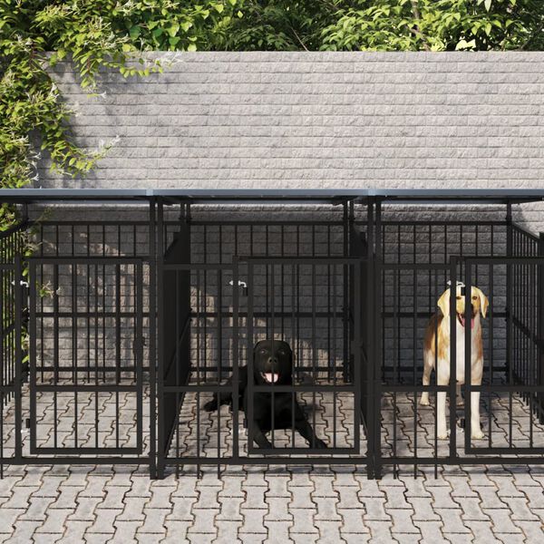 vidaXL Hondenkennel met dak 7,51 m² staal