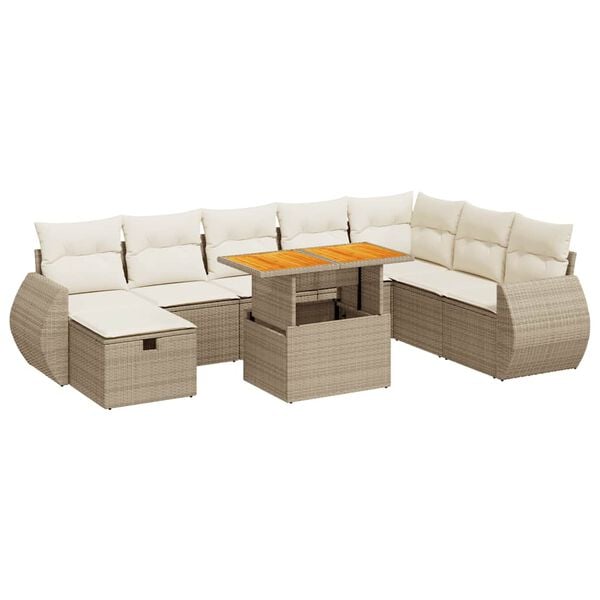 vidaXL 9-delige Loungeset met kussens poly rattan acacia beige