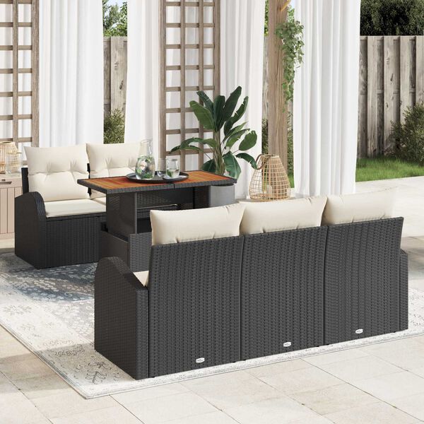 vidaXL Tuin Sofa Set met opslag 6 pcs Zwart Poly riet