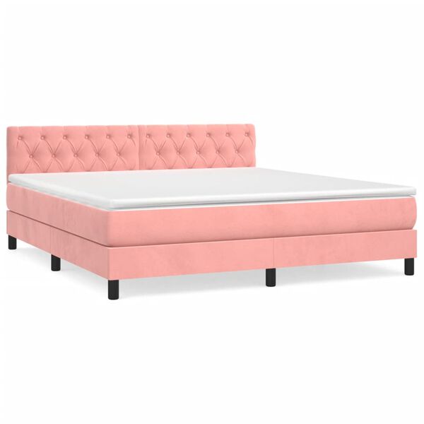 vidaXL Boxspring met matras fluweel roze 160x200 cm